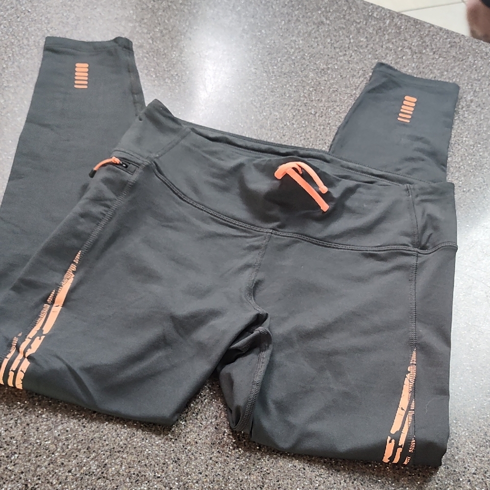 LG Gray and Orange Athletic Leggings with Stretchy Fabric